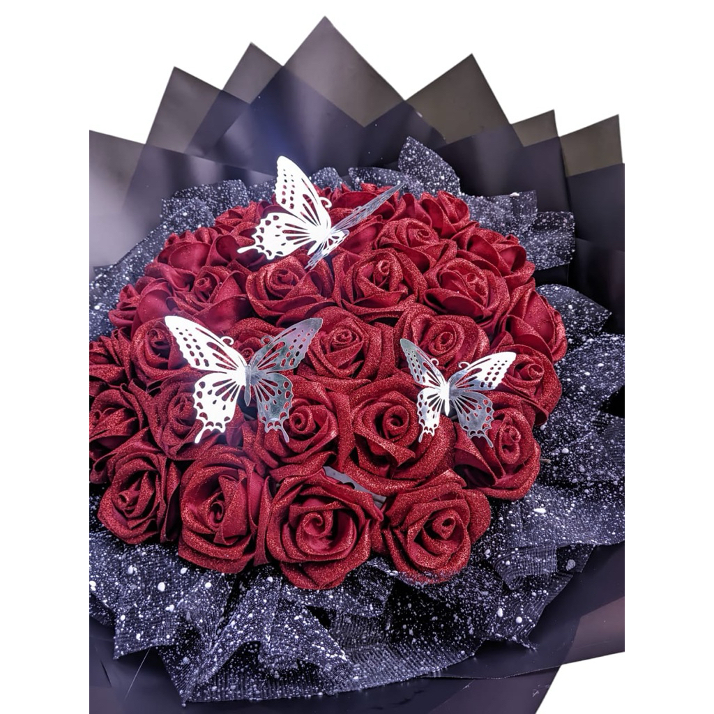 

Kelopak bunga pita satin glitter warna maroon