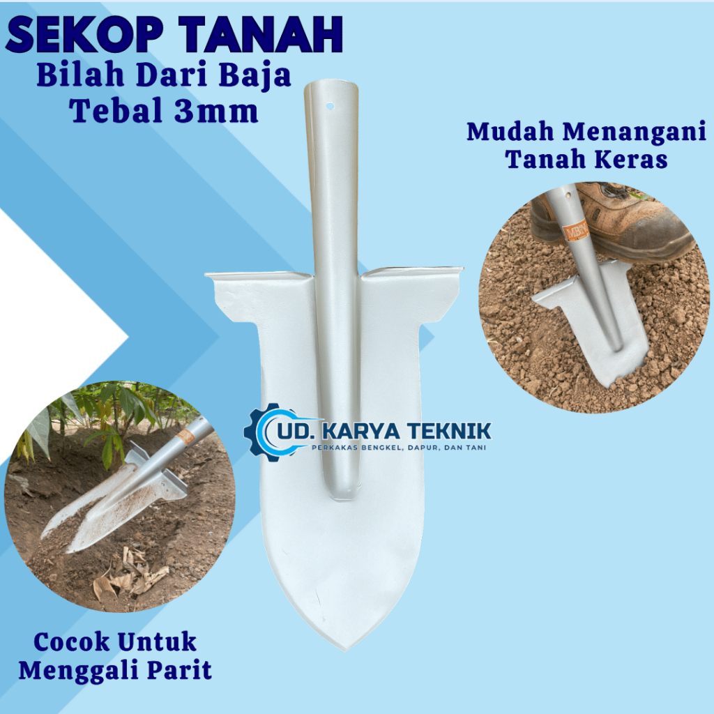Sekop Baja Lancip Tebal 3 mm / Sekop Tanah / Sekop Multifungsi / Sekop Injak