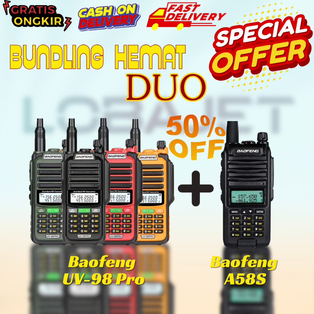 (PAKET HEMAT) BAOFENG UV-98 PRO - BAOFENG A58S Radio Handy Walkie Talkie