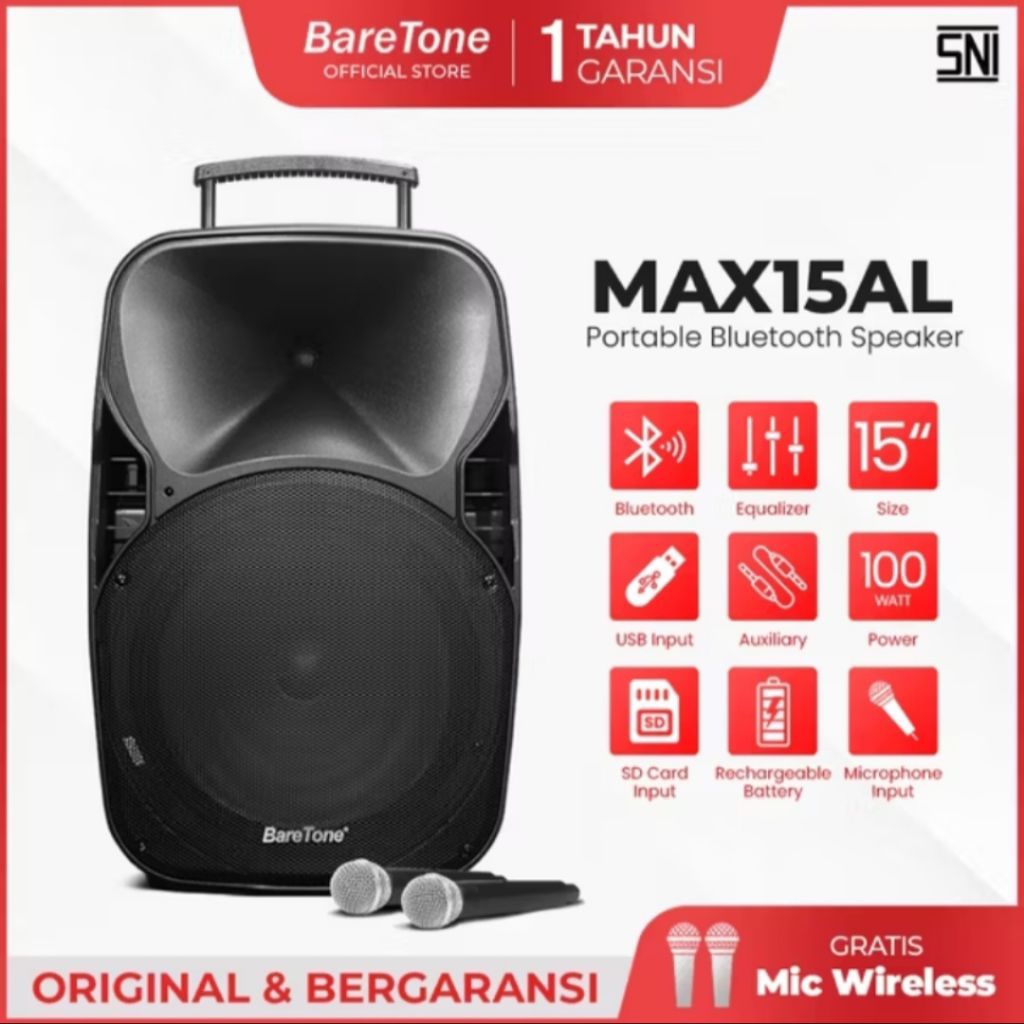 Baretone Speaker Portabel MAX15AL Speaker Bluetooth 15 Inch