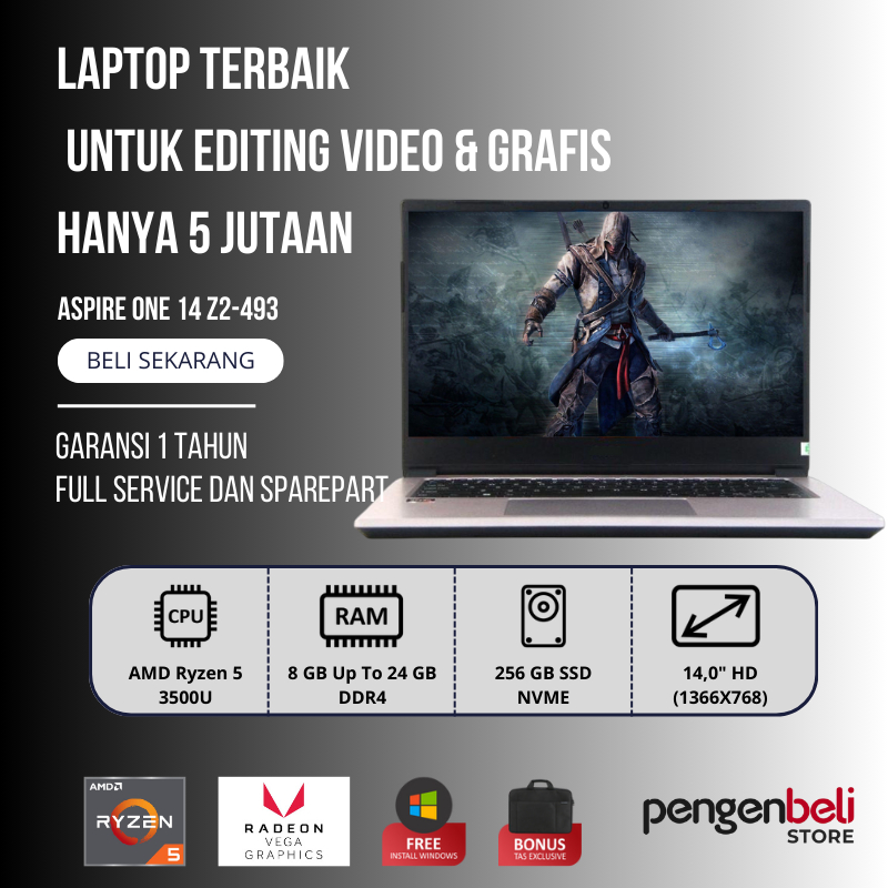 Laptop 5 Jutaan Cocok Buat Gaming Dan Editing - AMD Ryzen 5 3500U - Ram 24GB - SSD 256GB - Layar 14 