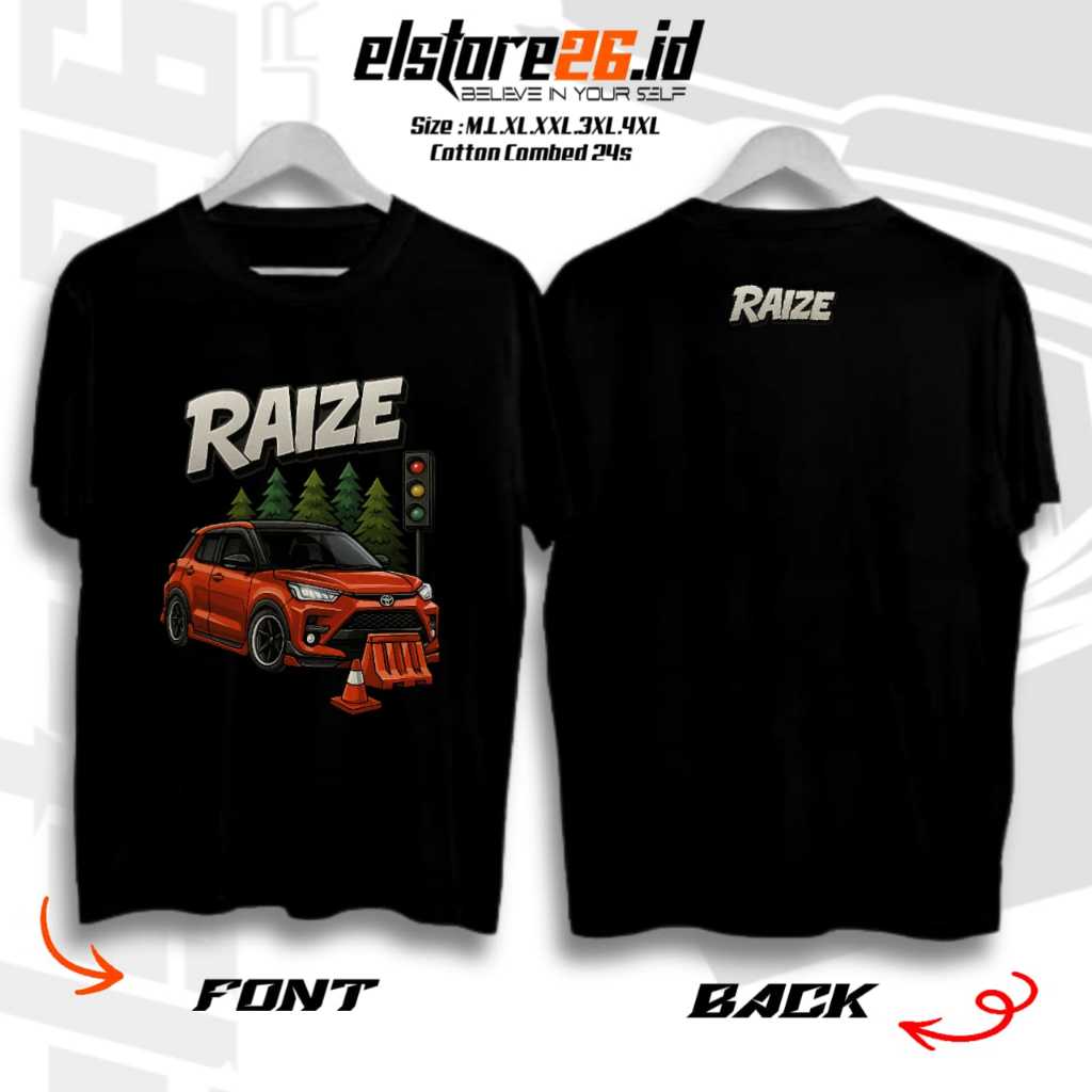 ELSTR Baju Kaos  MOBIL RAIZE | Kaos Otomotif Racing | Baju Katun Combed Pria & Wanita