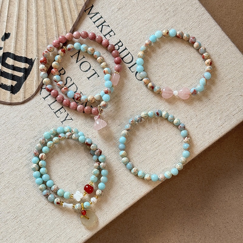 Gelang Manik Ganda / Gelang Manik Batu Shoushan Asli / Gelang Aquamarine Bulan Abu Kristal Putih / G