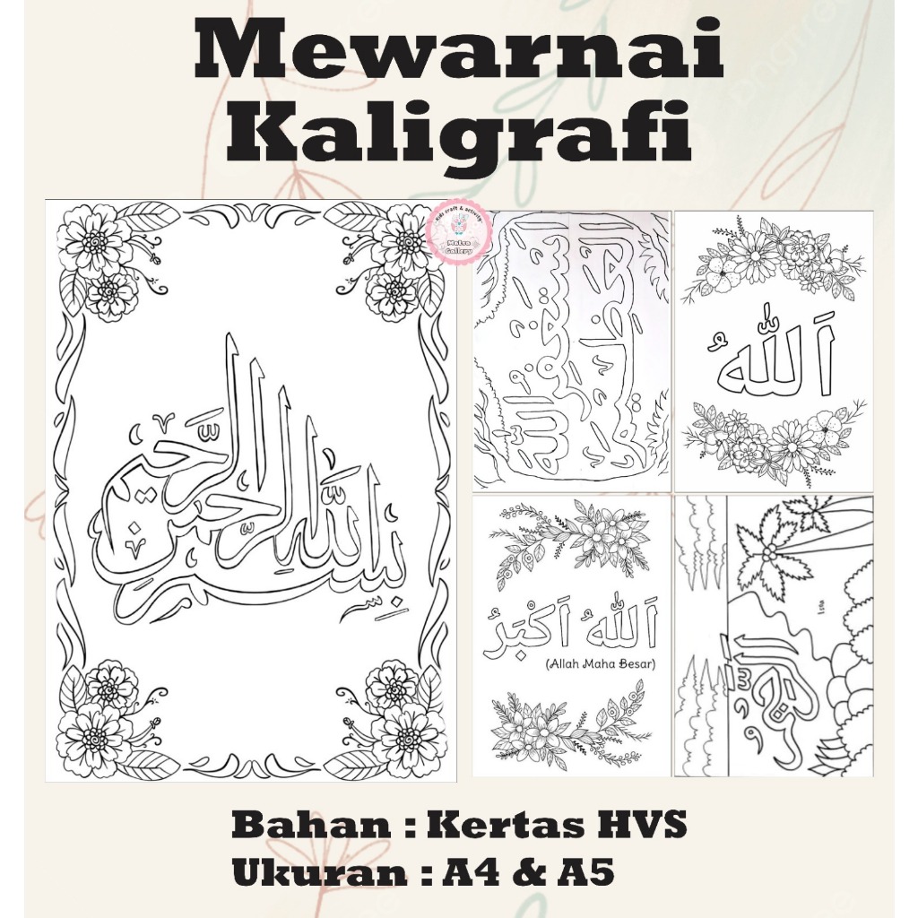 Kertas mewarnai gambar kaligrafi untuk anak tk sd