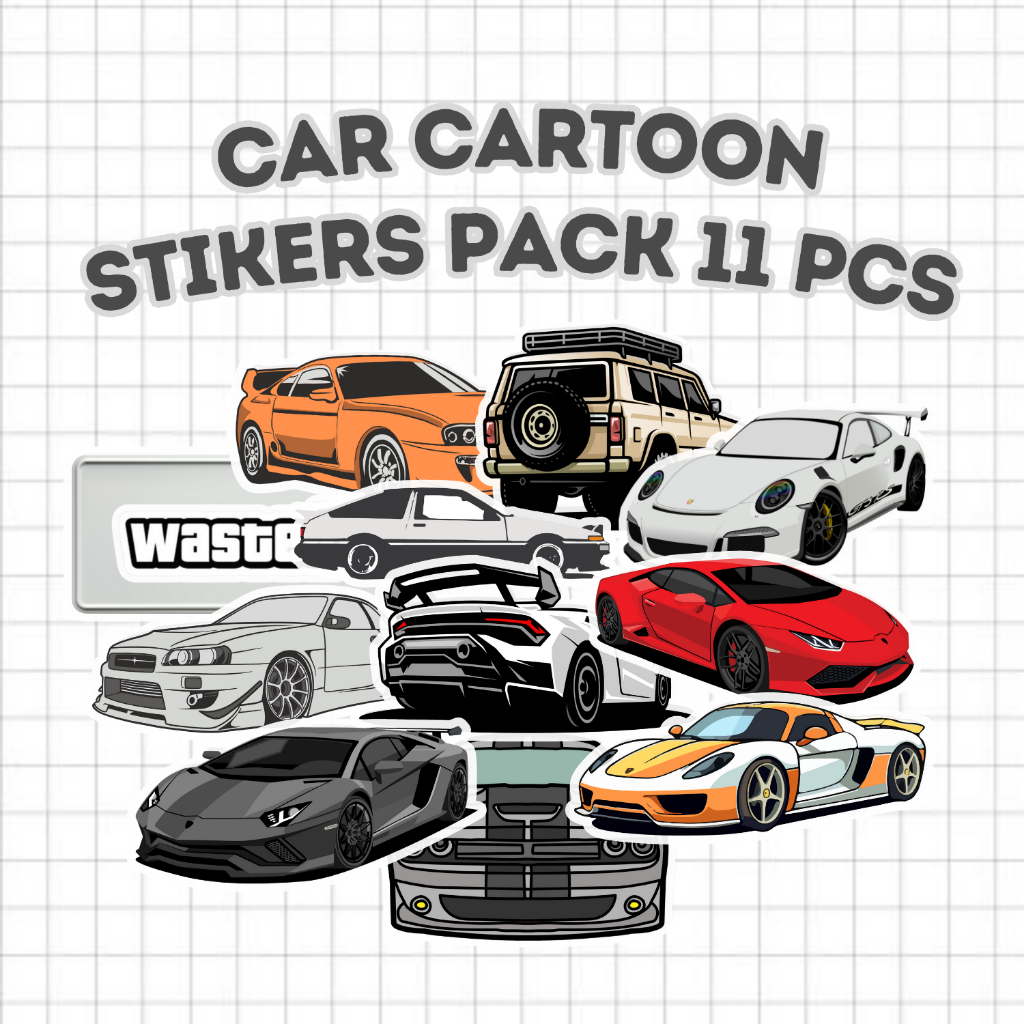 

Sticker Car Cartoon isi 11pcs Kisscut Waterproof Vynil Glosy By Hood Hovec
