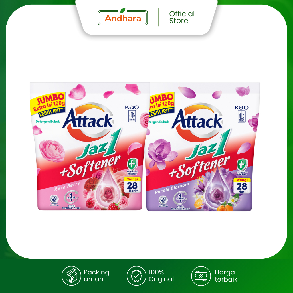 Attack JAZ 1 +Softener JUMBO 1.4kg - Detergen Wangi 28 Hari** Murah Irit - Sabun Pencuci Pakaian  - 