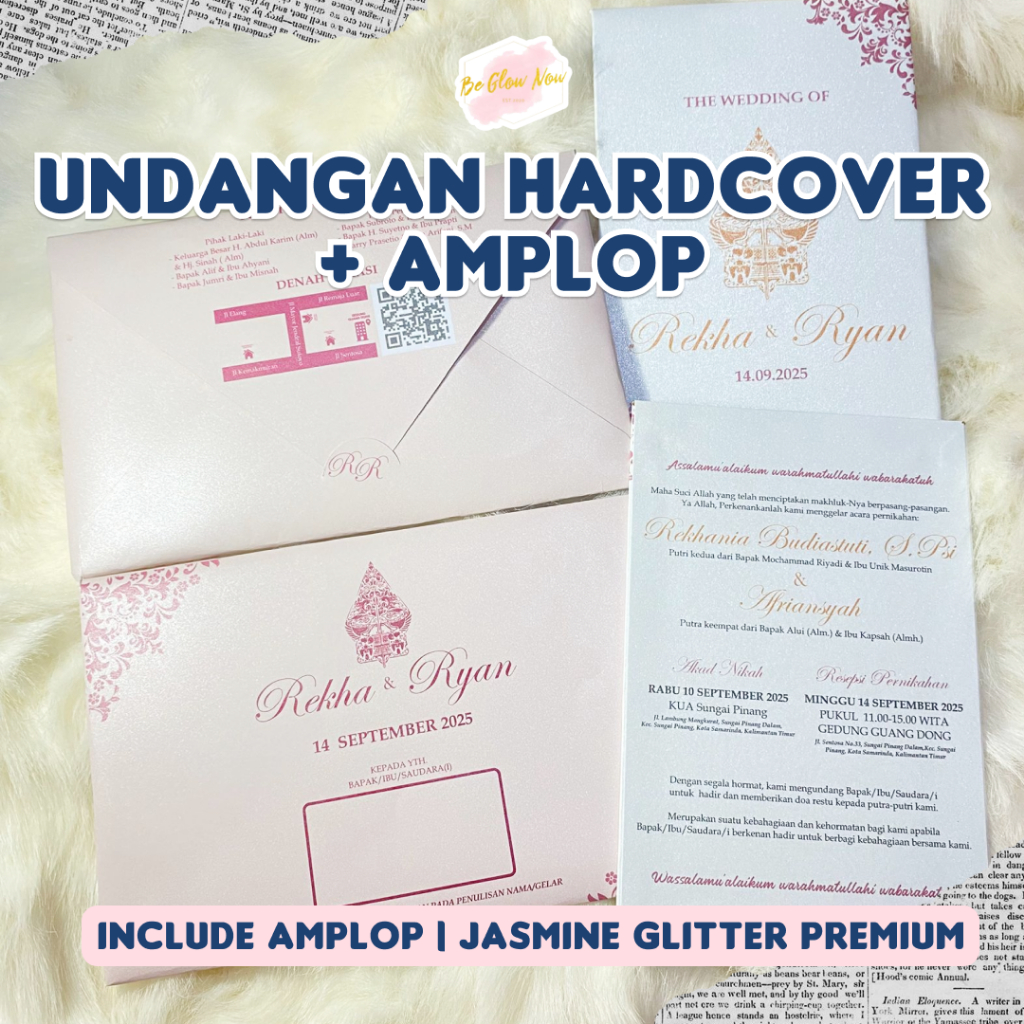 Undangan amplop + isi hardcover satuan / undangan hardcover bijian mewah murah / undangan watercolor