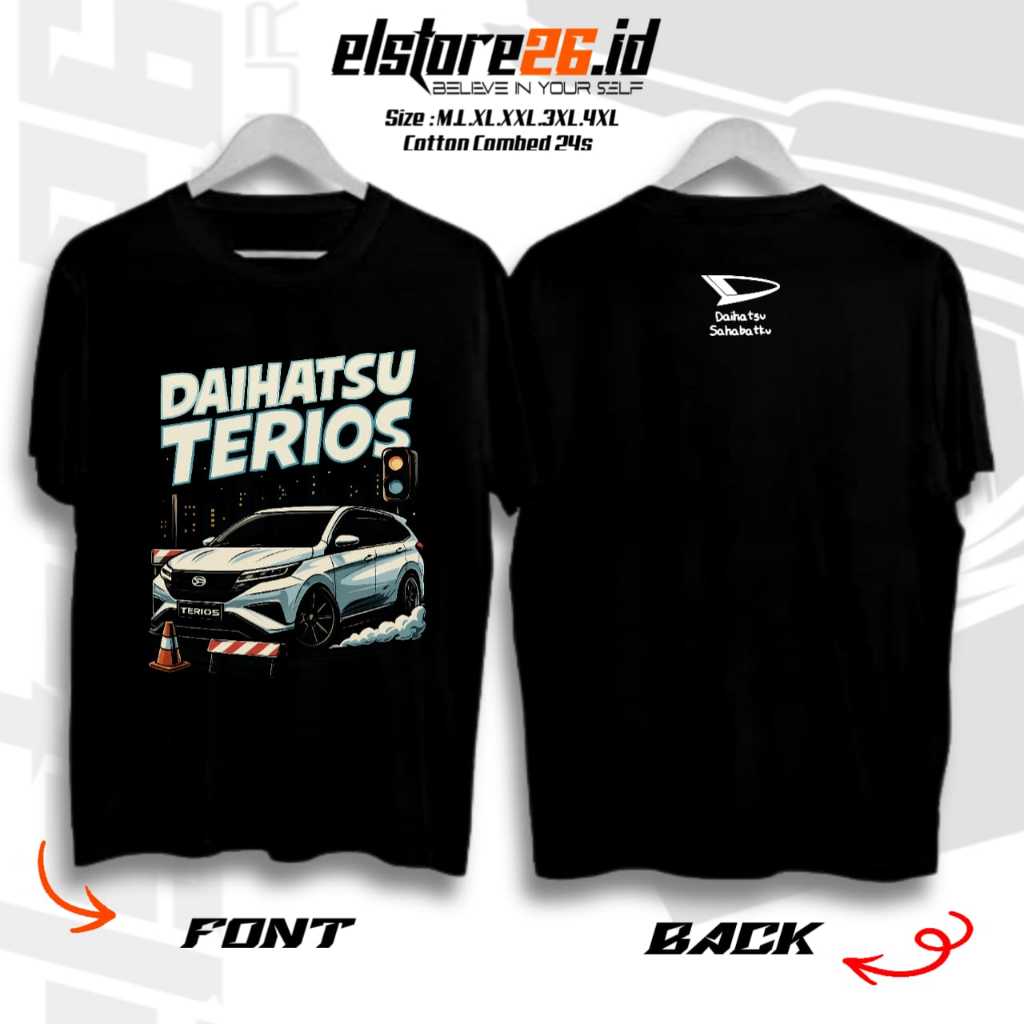 ELSTR Baju Kaos MOBIL TERIOS | Kaos Otomotif Racing | Baju Katun Combed Pria & Wanita