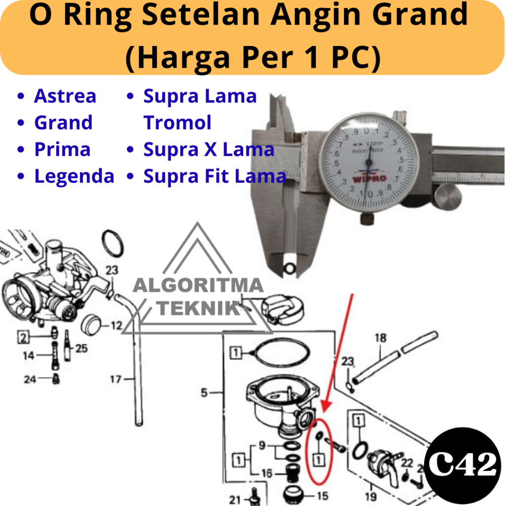 C42 O Ring Washer Baut Stelan Setelan Angin Karburator - O Ring Setelan Angin Grand (Harga Per 1 PC)