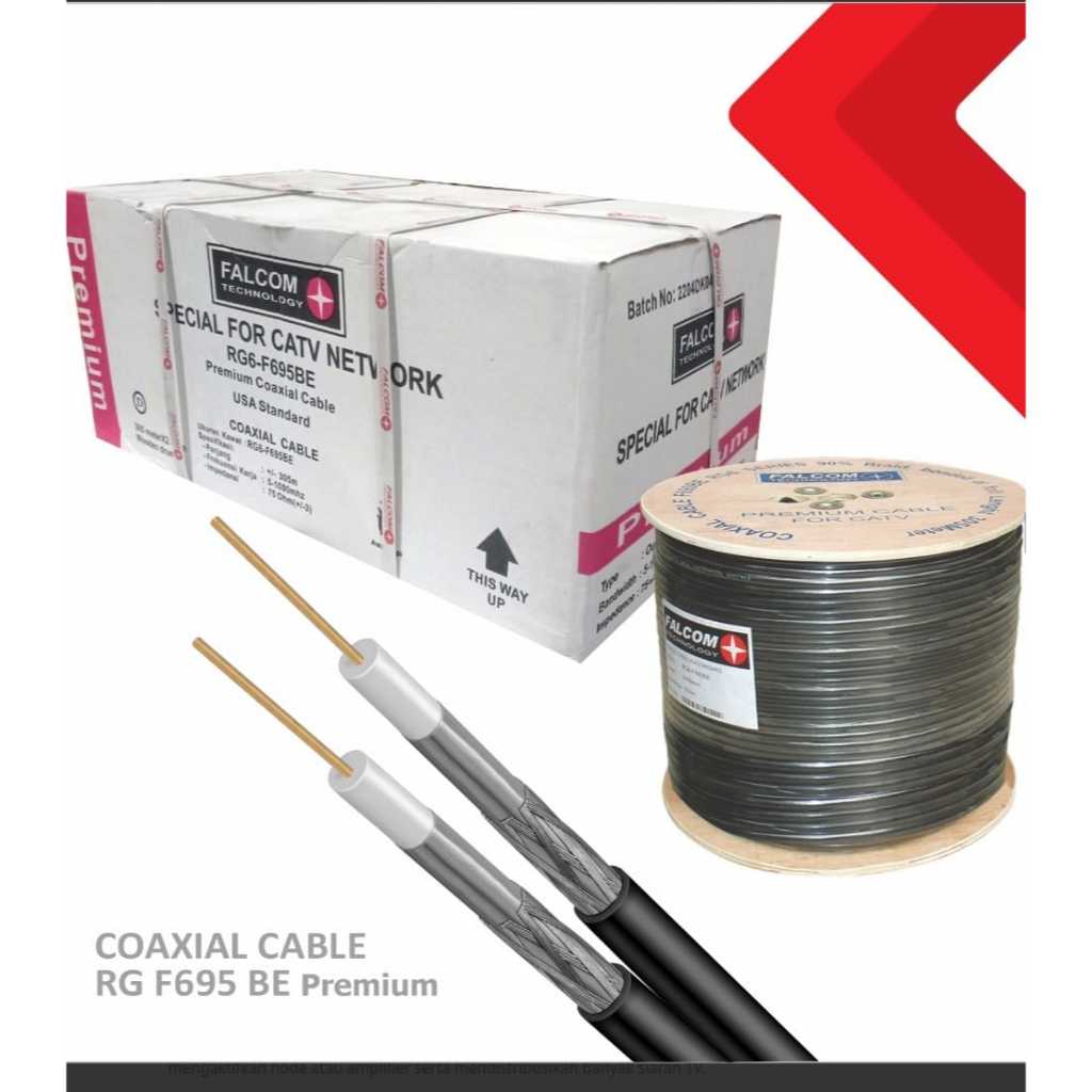 Kabel Coaxial RG6-F695BE 305mtr Falcom Technology Premium Coaxial Cable USA Standard 75 Ohm