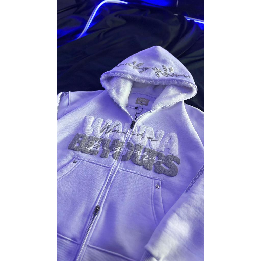 HOODIE WANNA BE YOURS V5 HALF ZIPPER ROSLETING , WHITE & BLACK, COTTON FLEECE 100%, KWALITAS PREMIUM