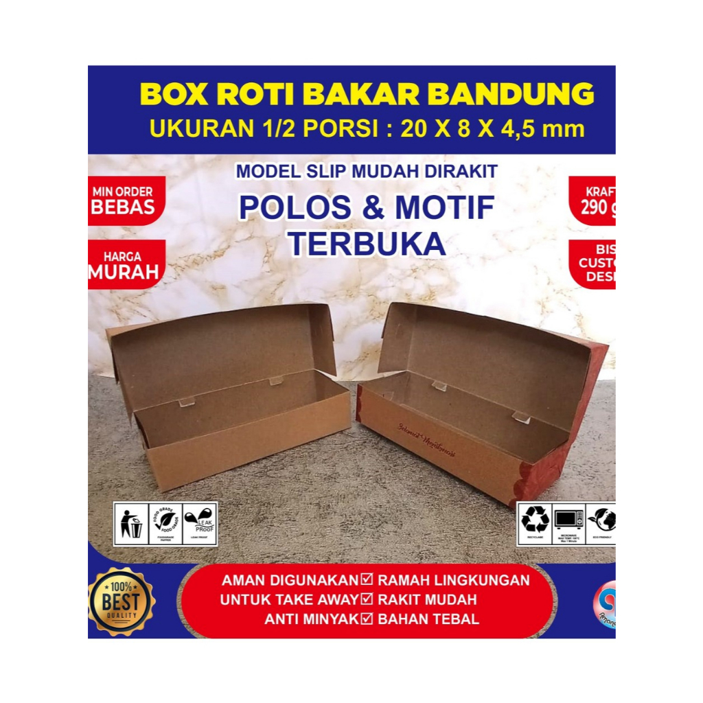 

Box Roti Bakar Bandung 1/2 Porsi, Dus Roti Bakar, Kemasan Roti Bakar Food Grade