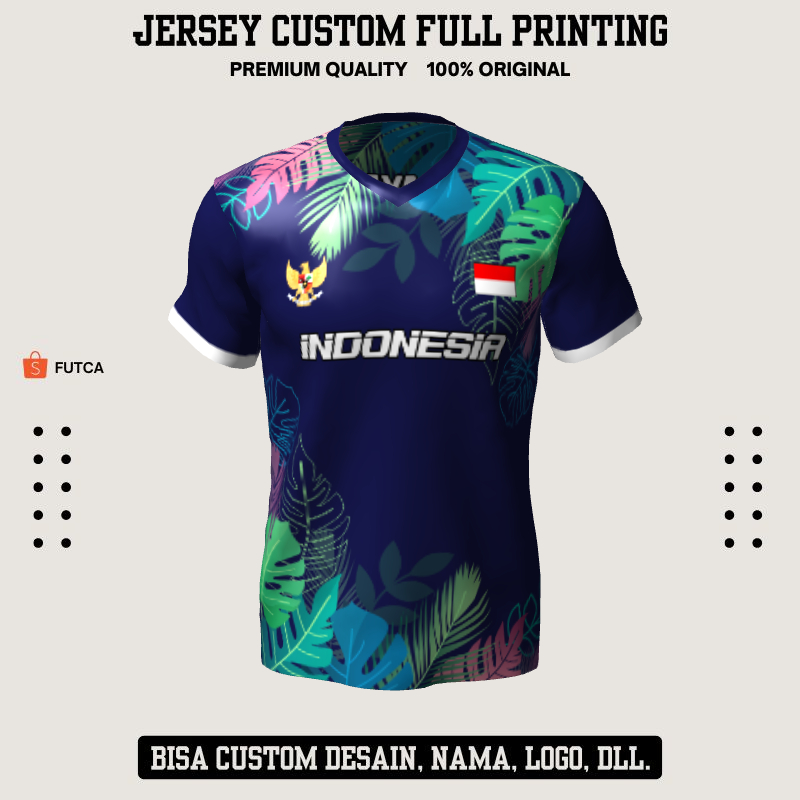 Kaos Jersey Futsal Biru Motif Daun 311 - Jersey Baju Olahraga Full Printing