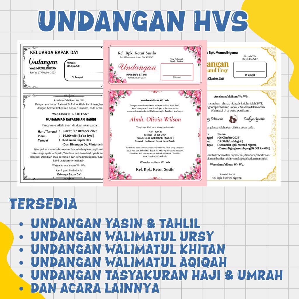

UNDANGAN TAHLIL -UNDANGAN WALIMATUL URSY - UNDANGAN KHITAN - UNDANGAN KENDURI-ACARA LAINNYA