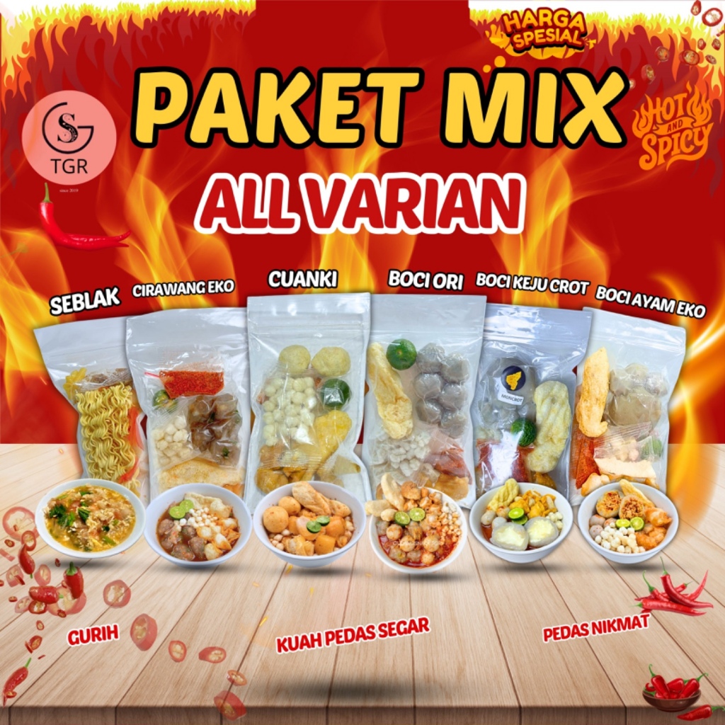 [BUNDLING MIX ALL VARIAN 6 BUNGKUS] BASO ACI ORI,BOCI AYAM, CUANKI INSTAN,CIRAWANG EKO,SEBLAK, BOCI 