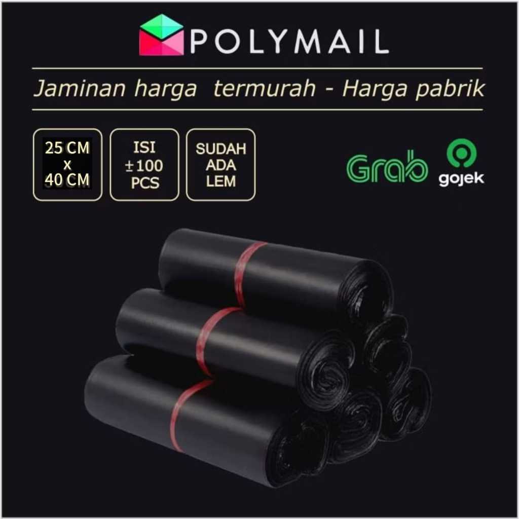 

POLYMAILER ±100PCS 25x40CM HITAM GLOSSY PLASTIK PACKING