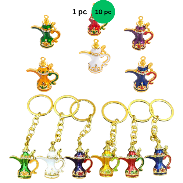 Gantungan Kunci & Charm Teko Arab Mini – Hiasan Emas Warna-Warni /10 pcs