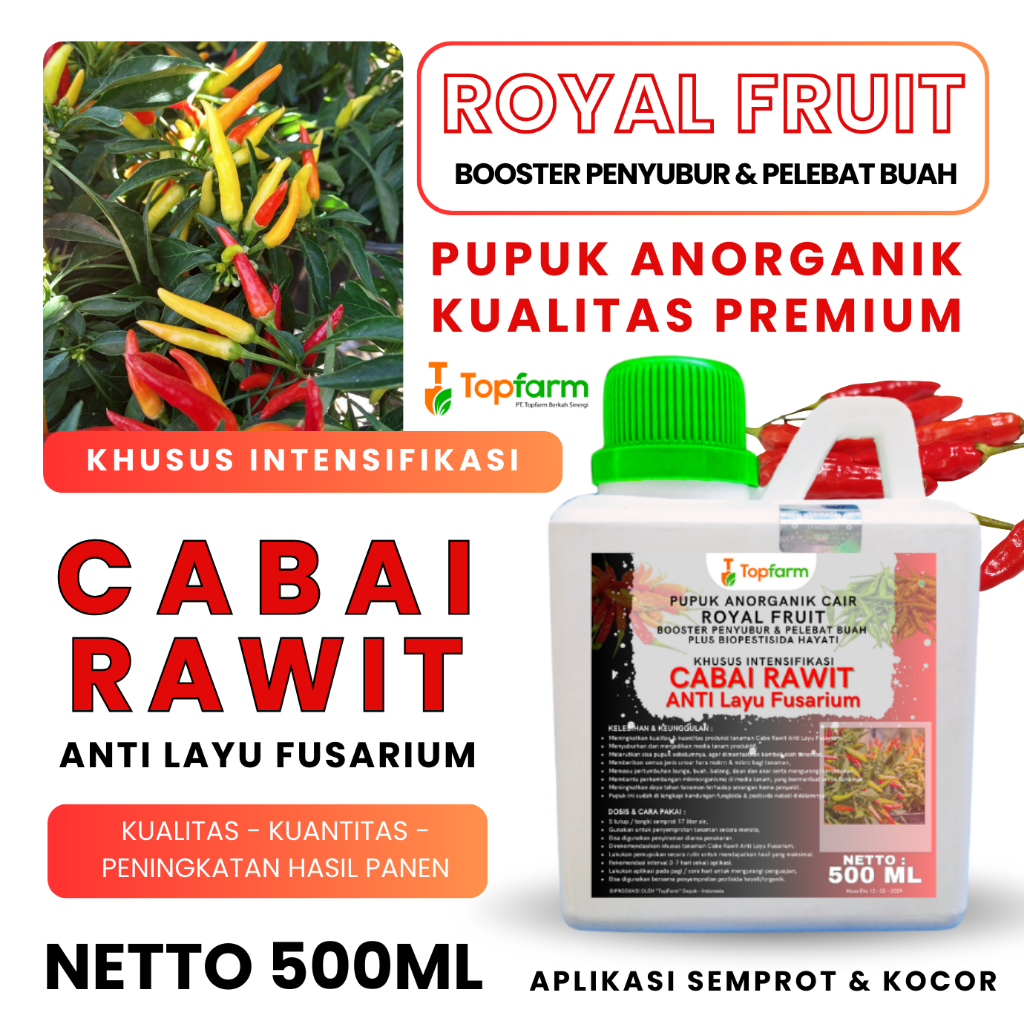 Pupuk Cabar Merah anti Layu Fusarium/ Obat Layu Fusarium Cabai Rawit Ampuh/ Pupuk Cabai Rawit Atasi 