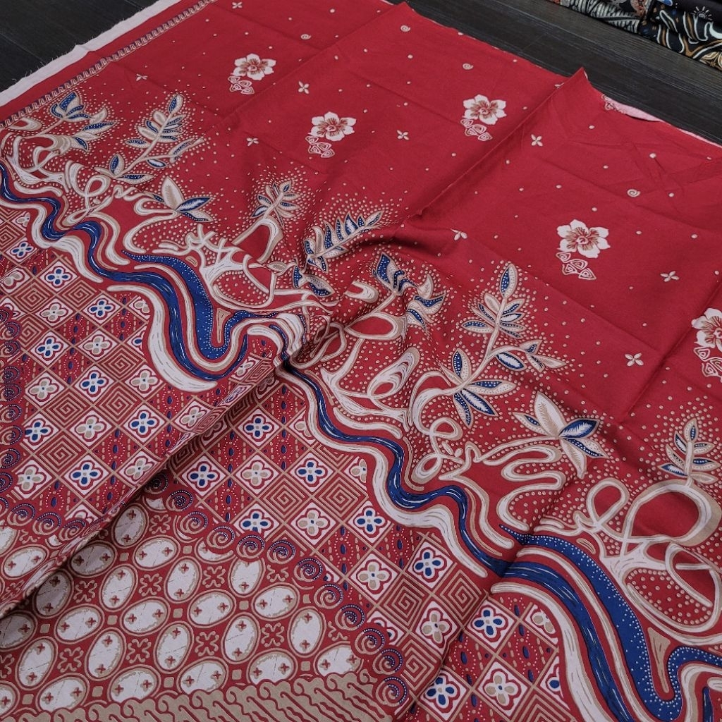 KAIN BATIK MOTIF ABSTRAK MOTIF WAROTAMANI WARNA MERAH CERAH DAN HIJAU BOTOL