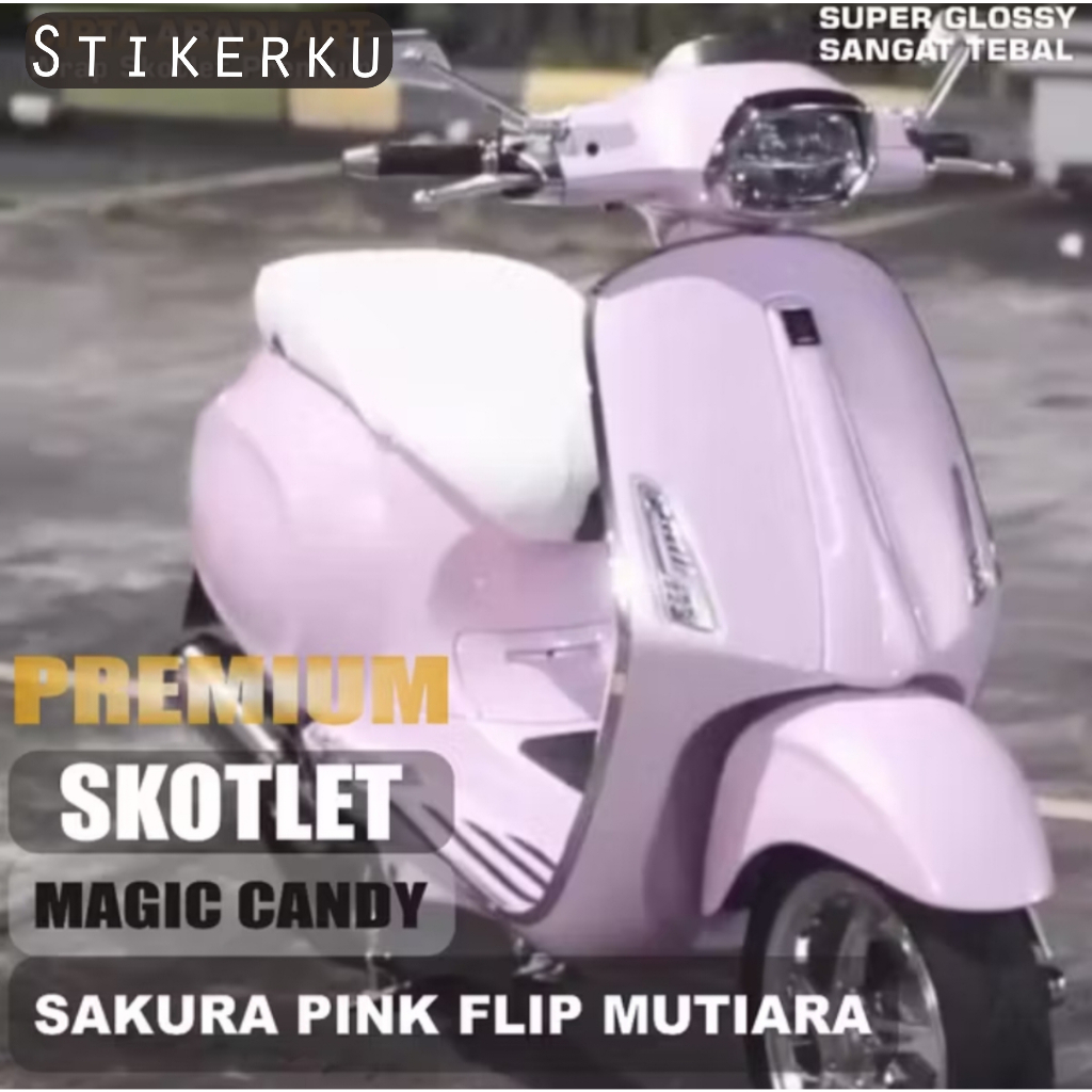 Skotlet Stiker Motor Sakura Pink Flip Mutiara Glosy Premium Fanchi Lebar 50 Cm