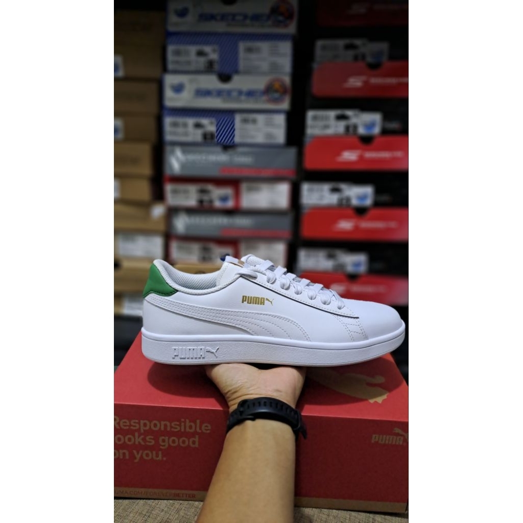 Puma Smash v2 L white-white-amazongreen-Gold ORIGINAL