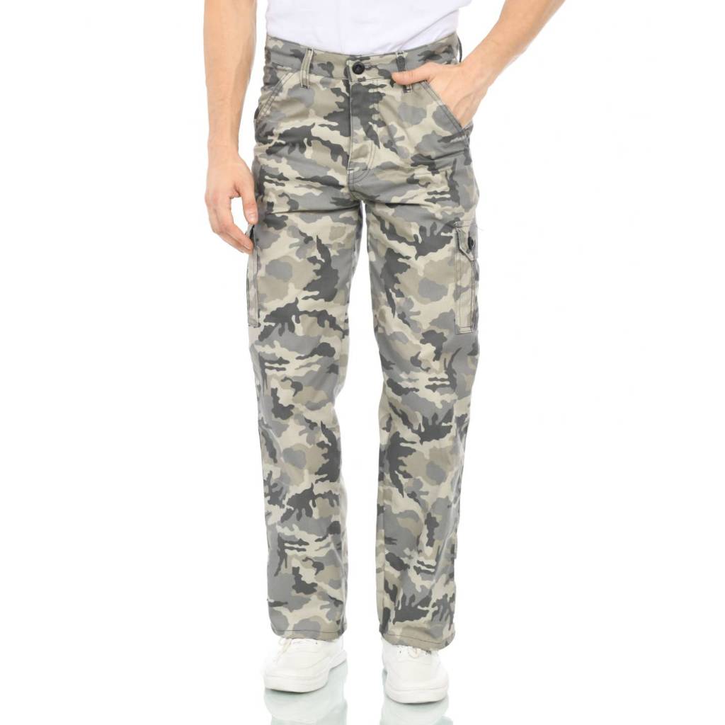 Celana Cargo Loreng Gombrong Panjang Pria Reguer Putih / Celana Panjang Camo Loreng