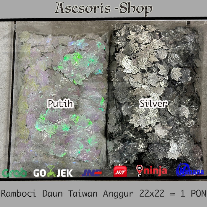 Manik Ramboci Payet Daun Taiwan 22x22mm | Ramboci Daun Anggur | Payet Daun POLOS LASER 1 PON | Manik