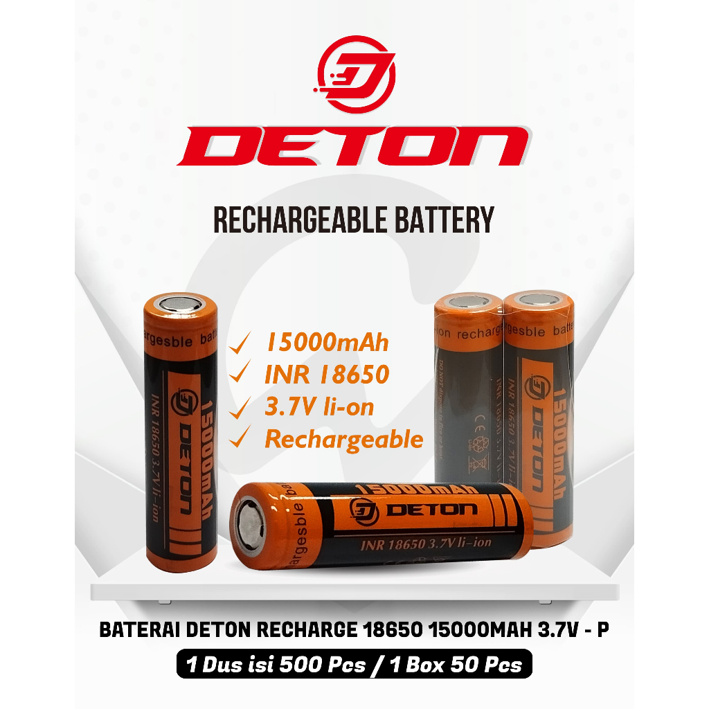 DETON UJUNG RATA Baterai Batre 18650 3,8V Cas Rechargeable Senter SWAT Police 3,7v 15000 Mah Li-ion