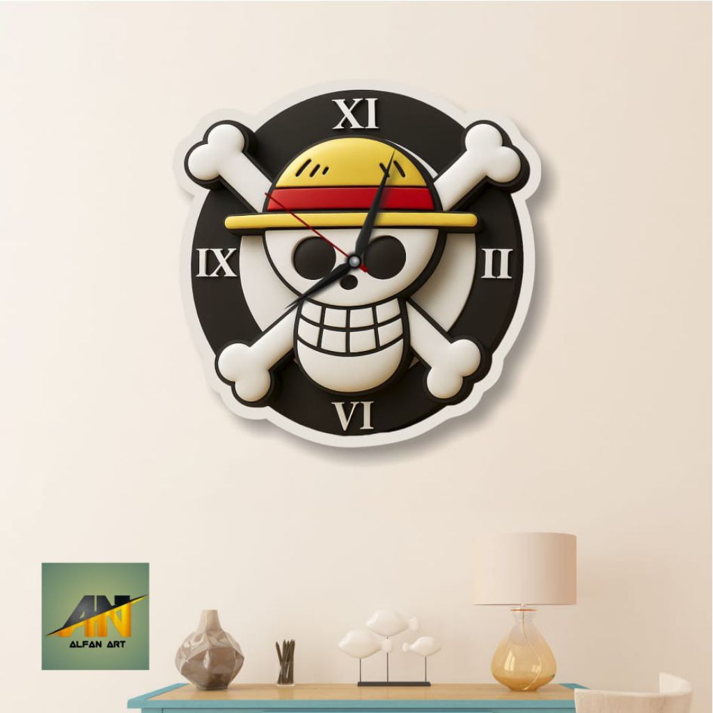 AL138-Hiasan jam dinding Ukir karakter ONE PIECE TENGKORAK Termurah