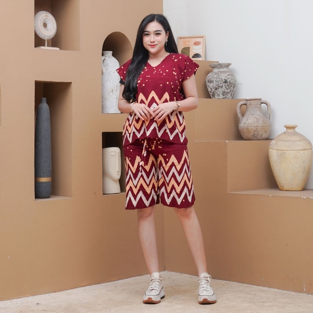 ONESET SETELAN BABYDOLL RAYON PREMIUM MOTIF BATIK TERBARU PEKALONGAN