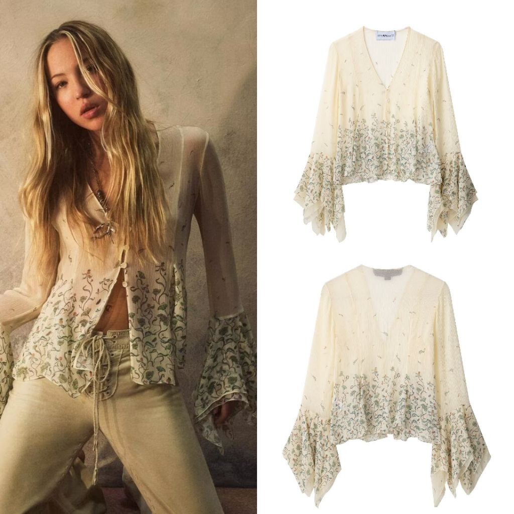 Ivory Floral Print Blouse Chiffon 78492