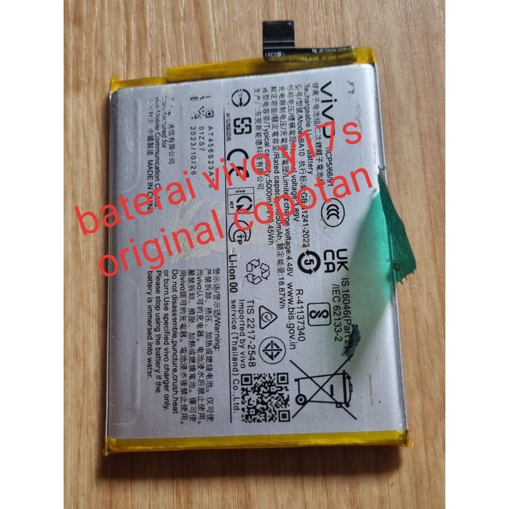baterai vivo y17s original copotan bukan bekas ganti masih awet belum kembung