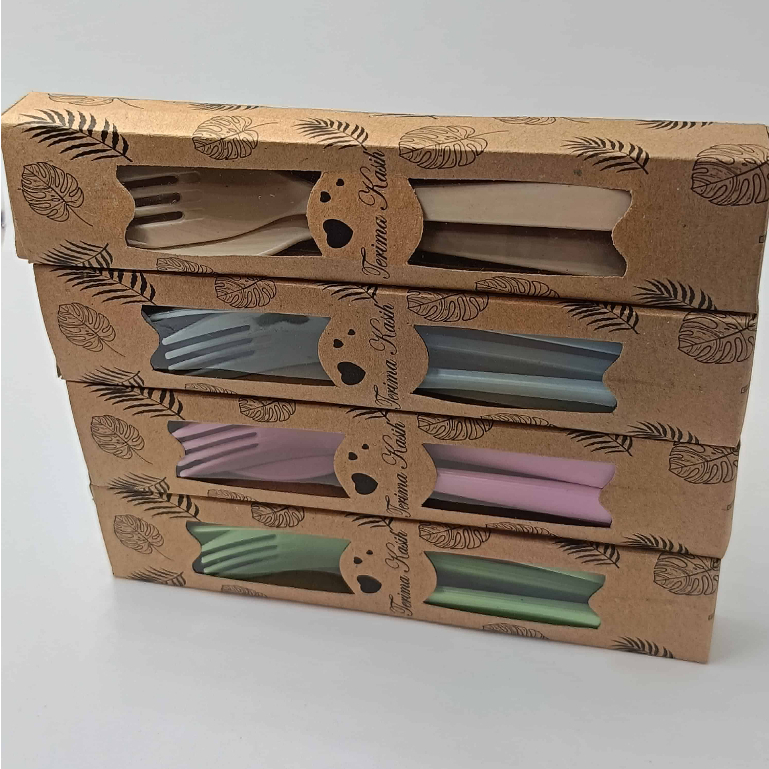Suvenir Travel Set Sendok Garpu Sumpit Kemasan Box Rustic Satuan