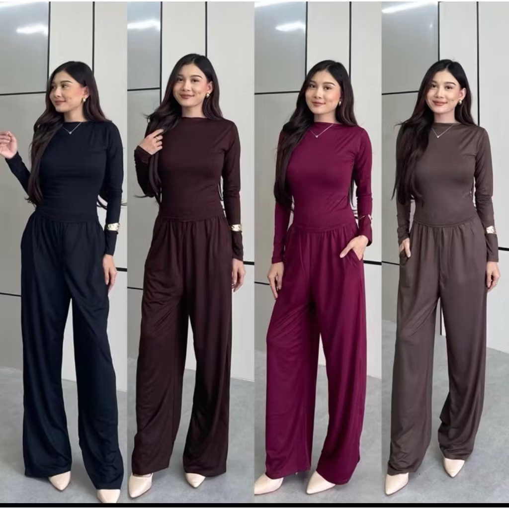 setelan monica || setelan baju lengan panjang dan celana kulot wanita