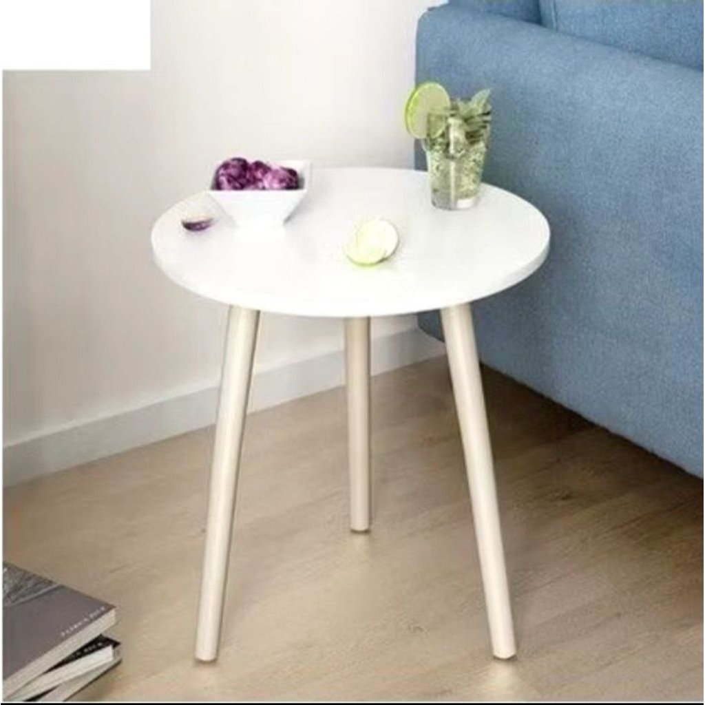 MEJA BULAT SUDUT MINIMALIS RUANG TAMU PUTIH AESTHETIC TERBARU TERMURAH MEJA BULAT MINIMALIS