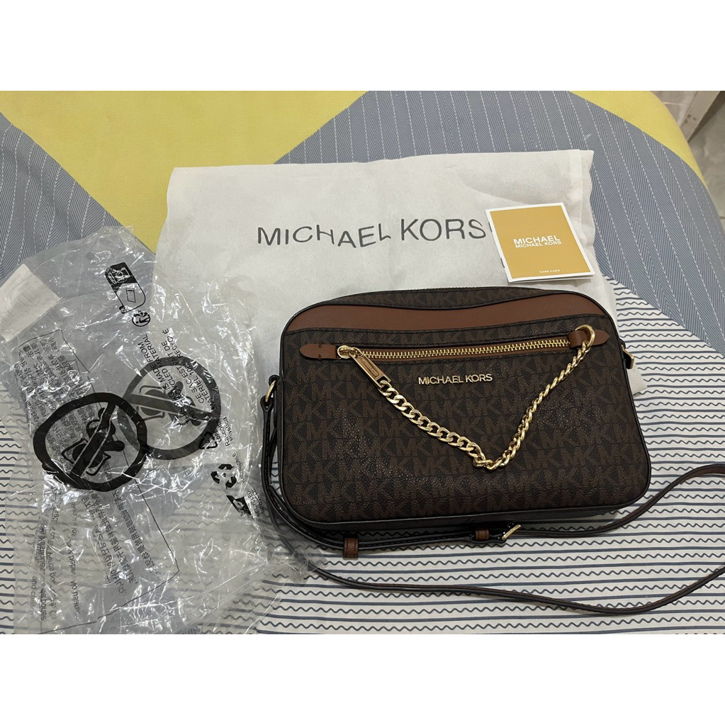 Preloved MK Jet Set Large ew zip chain xbody signature Brown (NO NEGO)