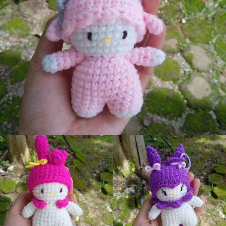 Boneka Rajut Amigurumi Sanrio Handmade | Crochet Doll My Melody Kuromi My Sweet Piano Gantungan Kunc