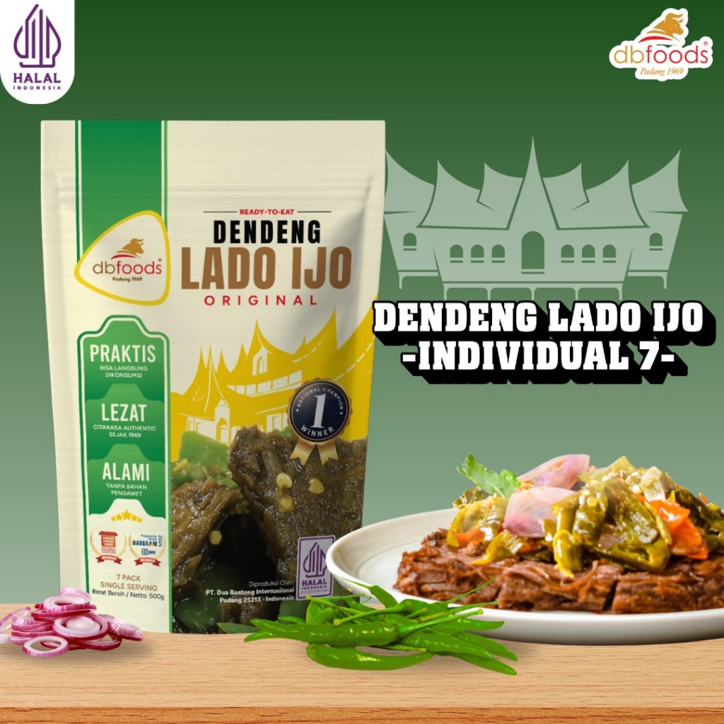 

DBFOODS Dendeng Lado Ijo Individual Isi 7 Siap Makan Praktis Asli Padang