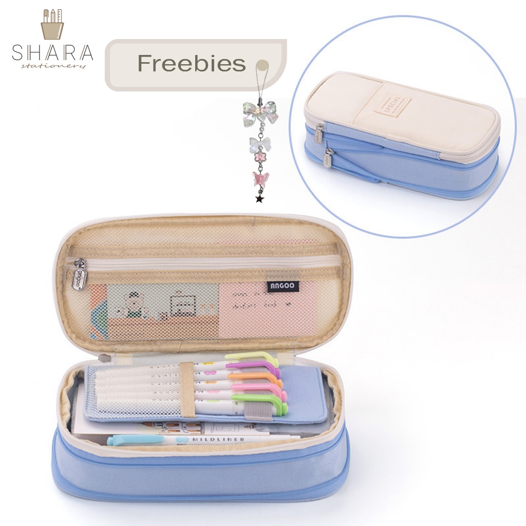 

[SHARA]Tempat Pensil Sekolah Kuliah Angoo Pencil Case Estetik Fungsional