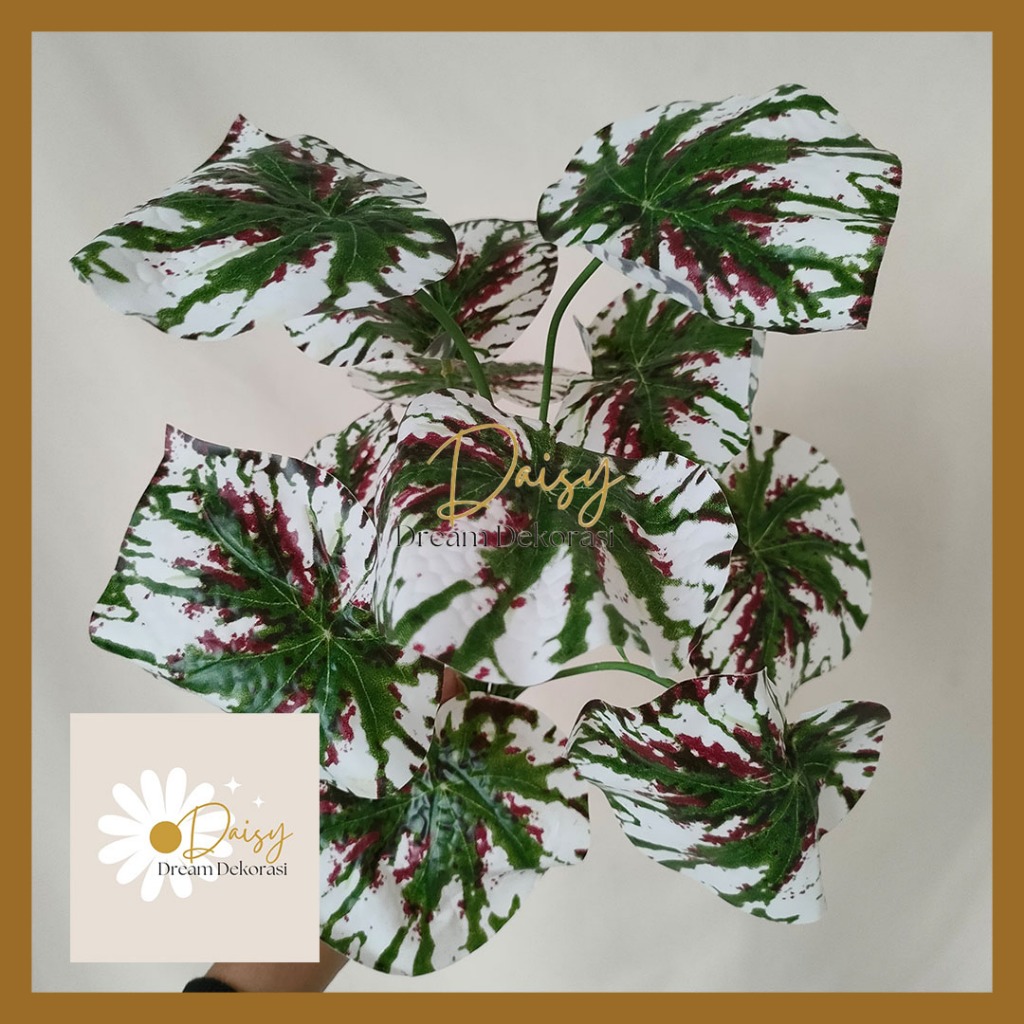 

Artificial 12 Head Large Perilla Leaf White Purple Spot Pothos Monstera Leaf Daun Palsu Bunga Dekorasi