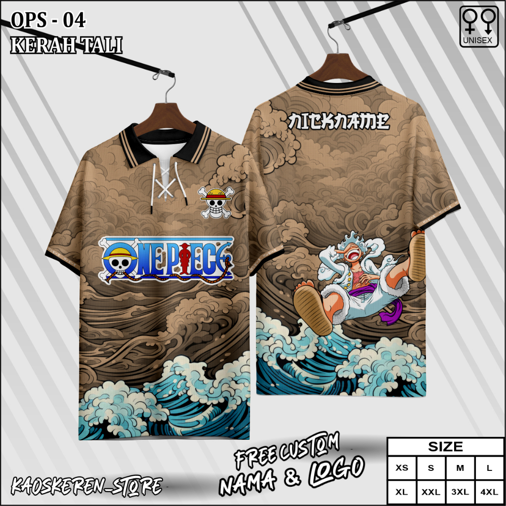 jersey monkey d lufffy kerah tali baju onepiece kaos monkey d luffy gear five free custom