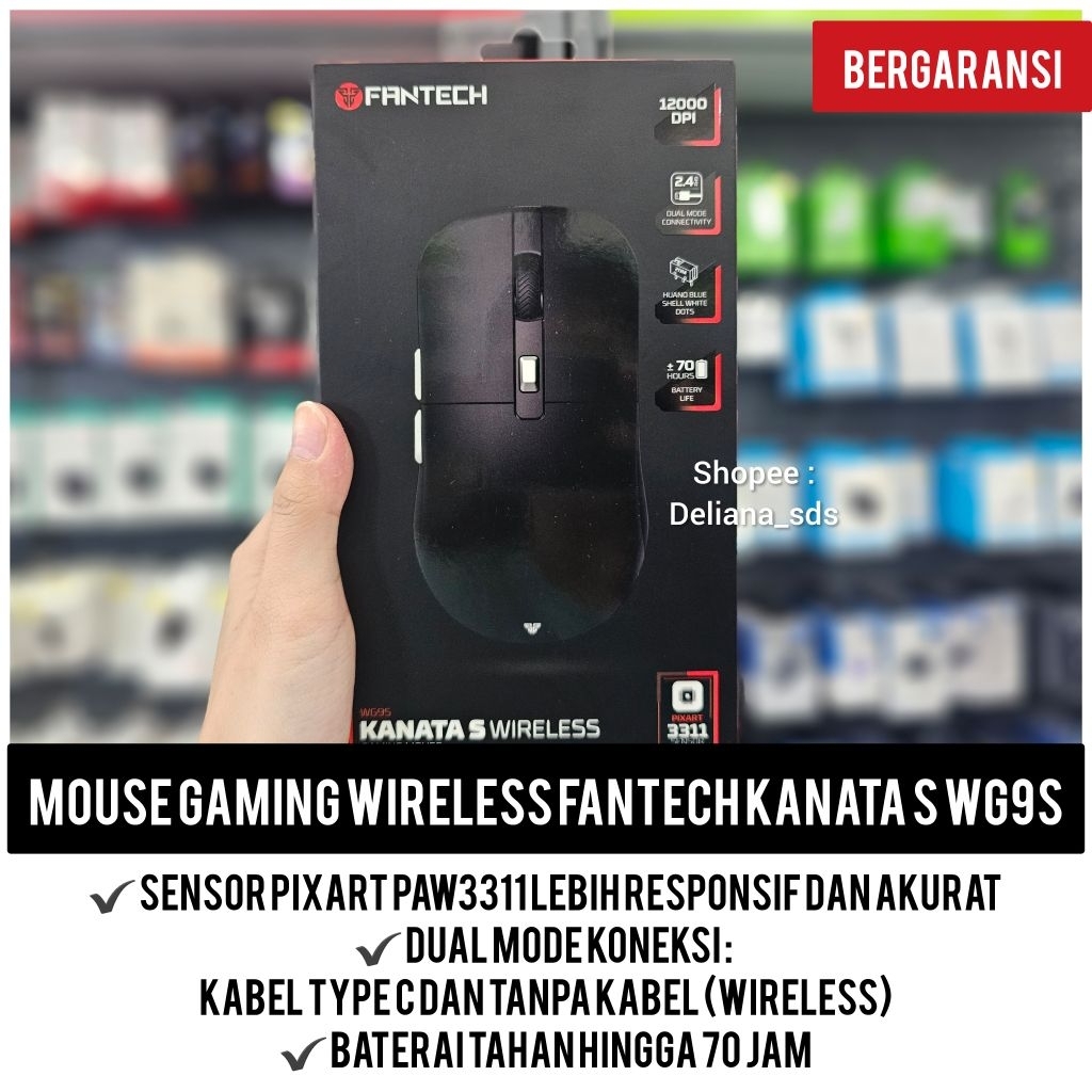 Fantech WG9S Kanata S Wireless Gaming Mouse 12000 DPI - Hitam, Merah, Kuning