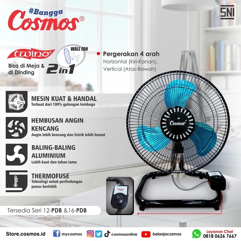 COSMOS Kipas Angin 12-PDB Electric Fan Twino (Meja dan Dinding)