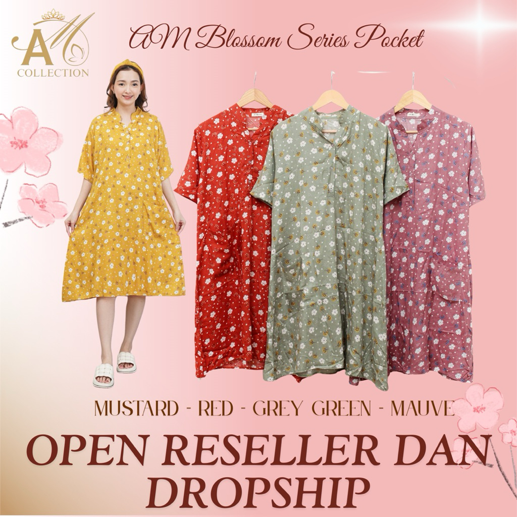 Daster Rayon Bunga AM Blossom Series Pocket Dress Busui Friendly – Adem Nyaman Lengan Pendek | Open 