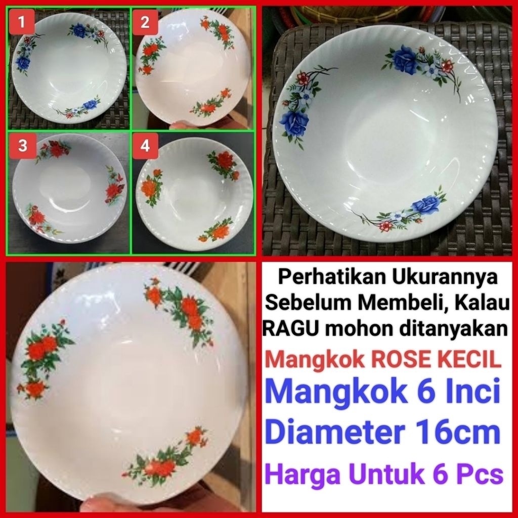 mangkok bubur KECIL mangkok es sekoteng mangkok ROSE KECIL ukuran 6 Inci harga untuk 6 Pcs