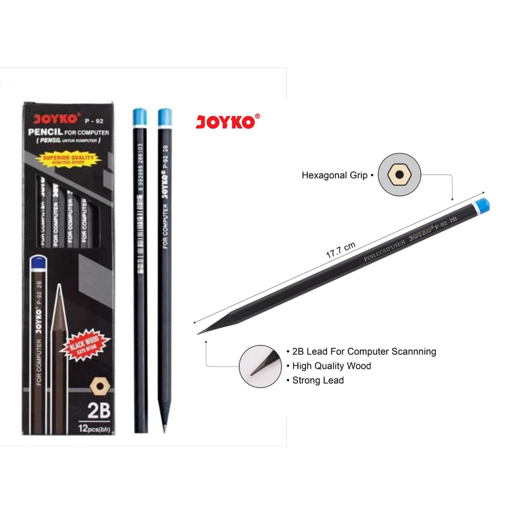 

IP99 - Pensil Joyko P-92 2B Hexagonal Grip Sketsa Dan Scanning Komputer (12 pcs / 1 Lusin)