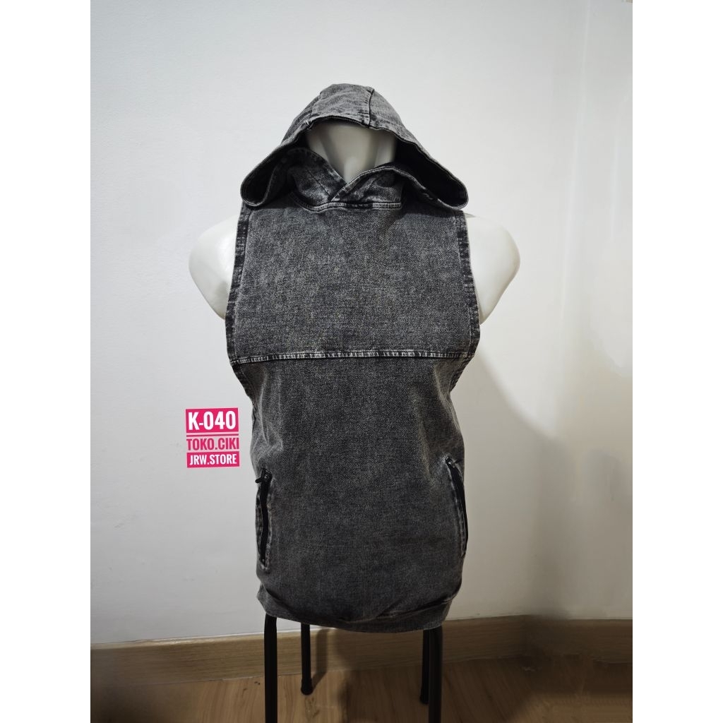 NEW BARU ATASAN DENIM HOODIE VEST COWO LAKI PRIA (K-040)