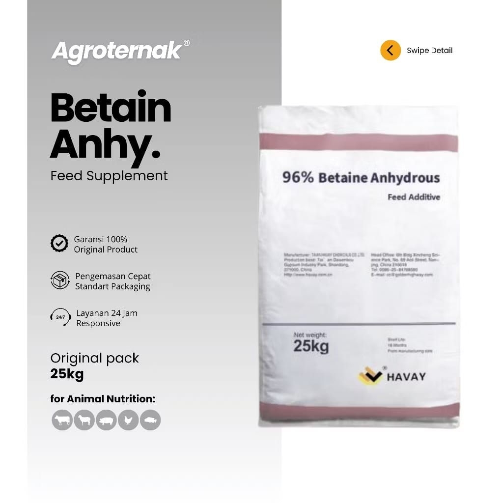 BETAINE Anhydrous 96% kemasan Repack 100g-1kg Promotor Atraktan Palatabilitas Pakan Hewan Ternak Dan