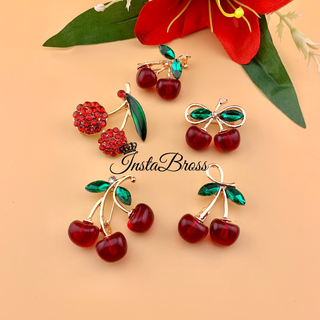 Brooch Double Cherry Blossom  | Bros Buah Cherry | Bros Karakter Buah | Perhiasan Brooch Lucu
