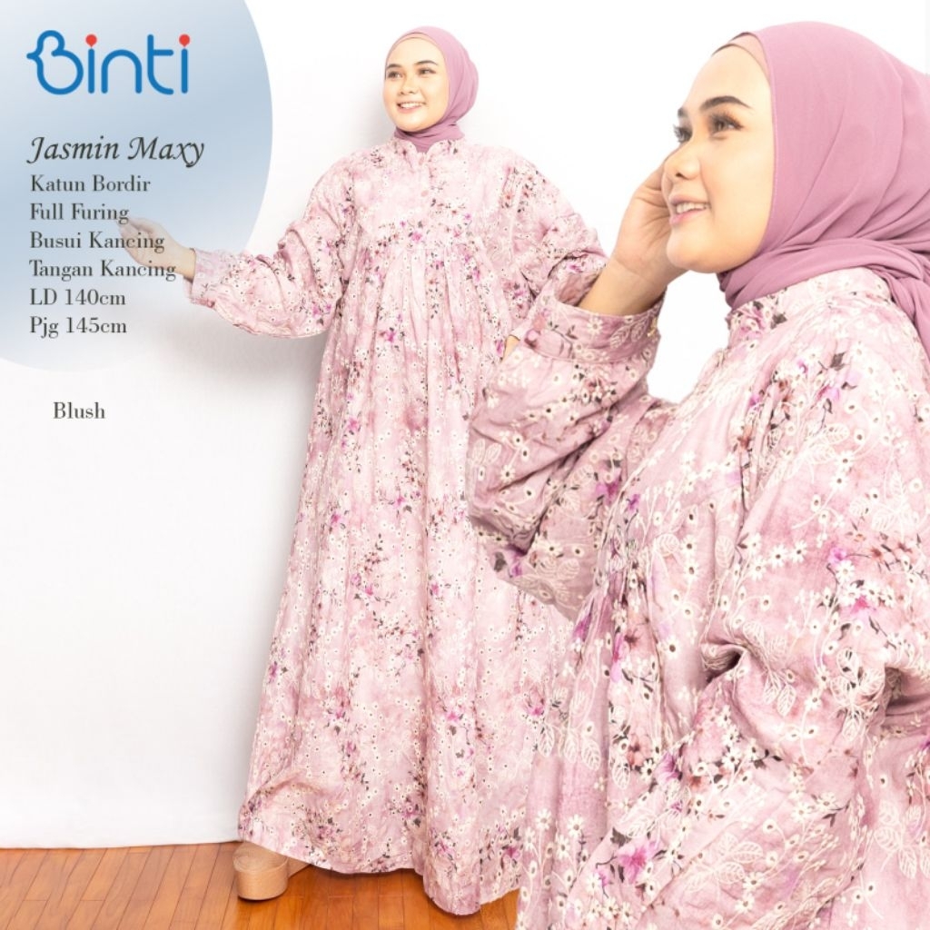 JASMIN DRESS JUMBO LD 140 4XL XXXXL BAHAN KATUN BORDIR BUSUI BY ENTER Gamis Muslim Wanita Pesta Syar